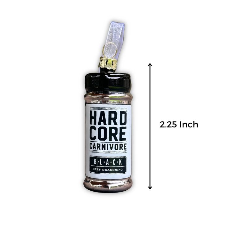 Hardcore Carnivore shaker glass holiday ornament