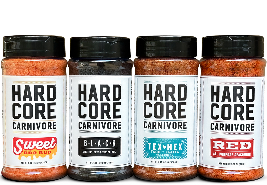 CORE PACK: Hardcore Carnivore Black, Red, Tex Mex & Sweet BBQ seasoning