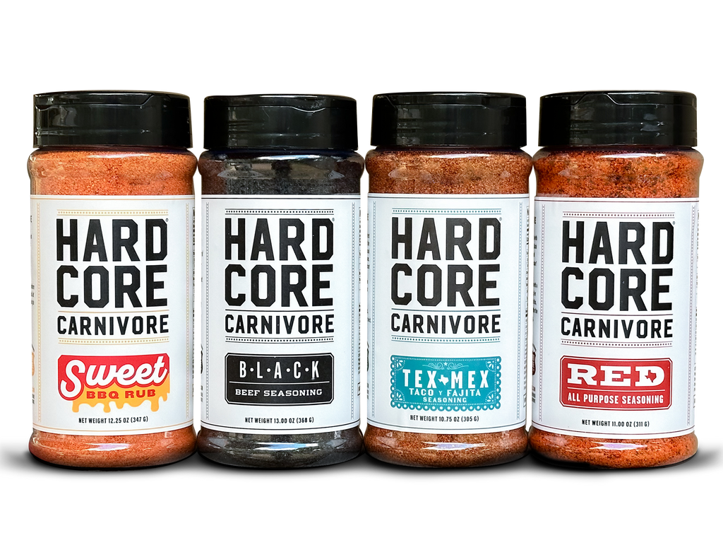 CORE PACK: Hardcore Carnivore Black, Red, Tex Mex & Sweet BBQ seasoning