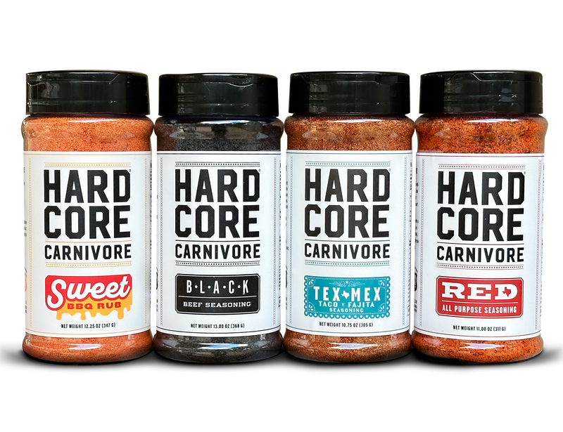 CORE PACK: Hardcore Carnivore Black, Red, Tex Mex & Sweet BBQ seasoning