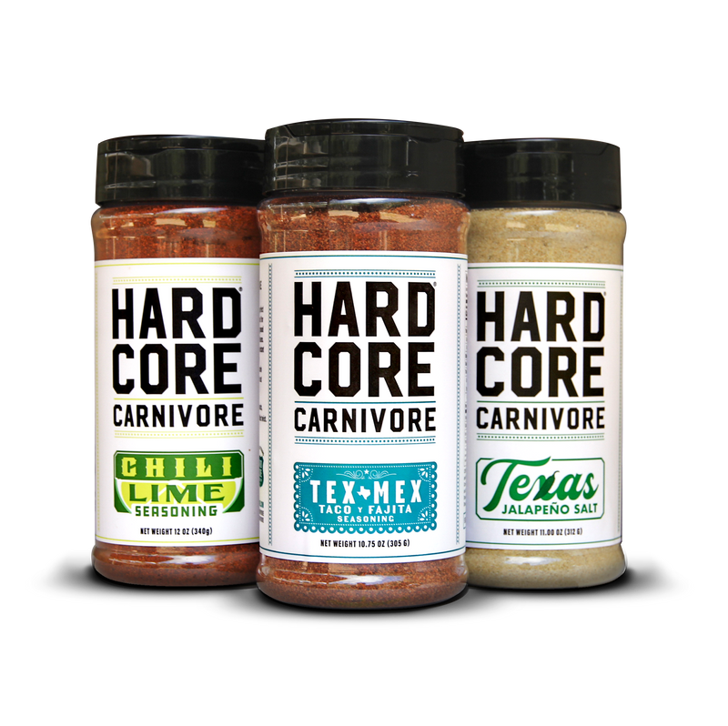 CORE PACK: Hardcore Carnivore Black, Red, Tex Mex & Sweet BBQ seasoning